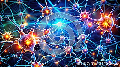 8K Microscopic View of Glowing Brain Neurons Unveiling Nerve Impulse Transmission and Neural Network Complexity Stock Photo