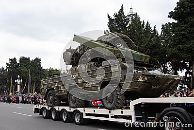 9K33 Osa or SA-8 Gecko: Destroyed and captured by the Azerbaijani army. Baku - Azerbaijan: 10 December 2020. Defeat of Editorial Stock Photo
