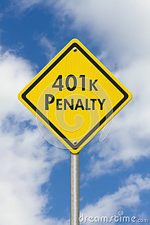 401k penalty yellow and black warning highway road sign Stock Photo