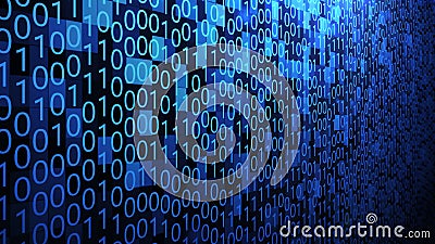 8K Random Binary Code Abstract Background in Blue Color Theme with Gradient Light ver.2 Stock Photo