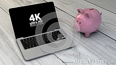 4k resolution screen and piggybank Stock Photo