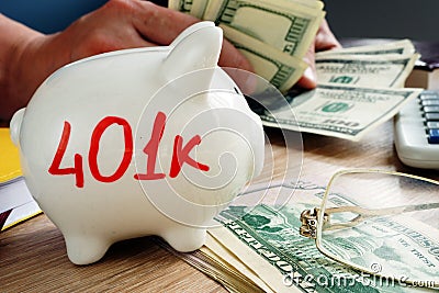 401k on a piggy bank. Savings for retirement. Stock Photo