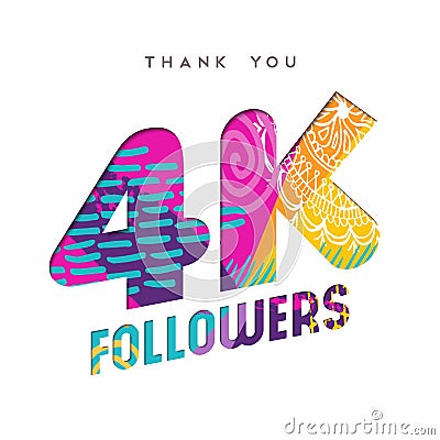 4k social media follower number thank you template Vector Illustration