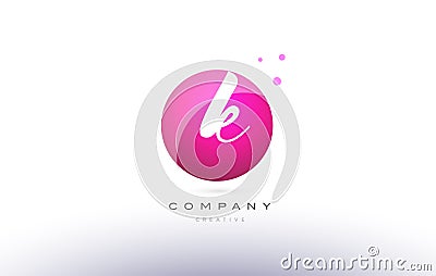 k sphere pink 3d hand written alphabet letter logo Vector Illustration