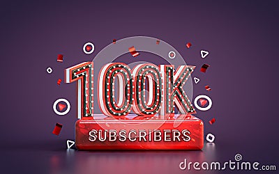 100k subscribers followers celebration banner 3d background Stock Photo