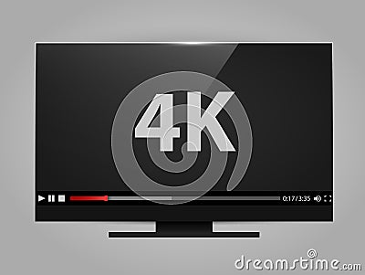 4k tv screen with video player. Digital wide television concept Vector Illustration