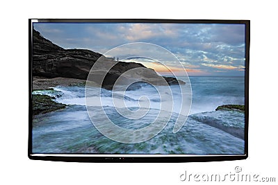 4K TV on the wall isolated Stock Photo