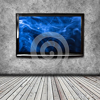 4K TV on the wall isolated Stock Photo