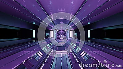 4K UHD 3d illustration of sci fi purple tunnel Cartoon Illustration