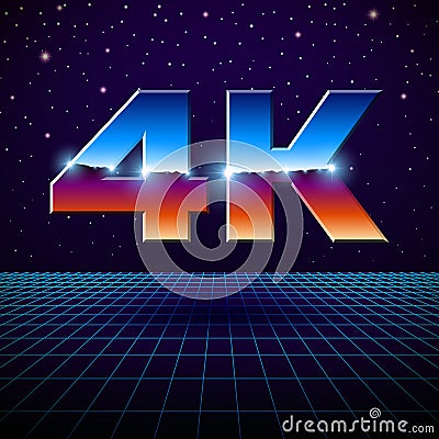 4k Ultra HD format logo with shiny chrome letters Vector Illustration