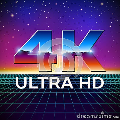 4k Ultra HD format logo with shiny chrome letters Vector Illustration