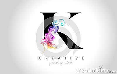 K Vibrant Creative Leter Logo Design with Colorful Smoke Ink Flo Vector Illustration