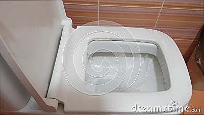 Toilette Spülte Spitze in Sicht Wasser Und Papier, Die in Den Ersten Blick  Toiletten-Schüssel Stock Video - Video von keramisch, bewegung: 199413355