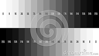 8K 7680x4320 TV Black and white gradient television test pattern to adjust the screen, tint 0-255 Stock Photo