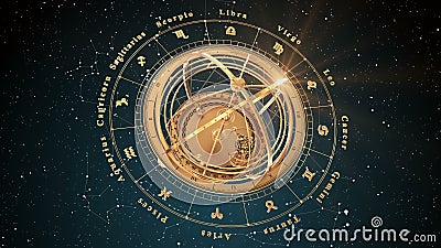 4K. Zodiac Signs and Armillary Sphere on Blue Background. Seamless Looped  Stock Video - Video of astrology, machine: 178615937