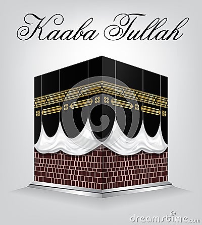 Kaaba, Mekkah Islamic sacred Masjid-Al-Haram in grey background Vector Illustration