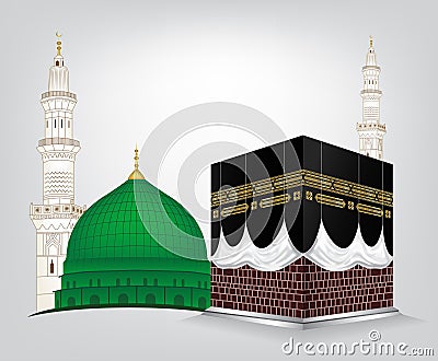 Kaaba Mekkah and Madina Pak Islamic sacred Masjid Al Haram with Masjid e Aqsa Vector Illustration