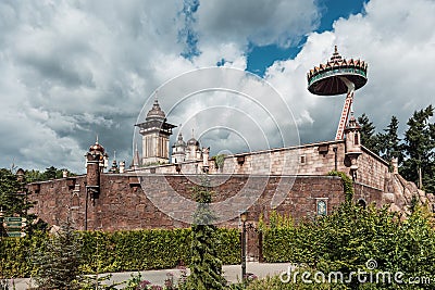 Symbolica the palace of fantasy with in the background the Pagode for an aerial view of the amusement park Efteling Editorial Stock Photo