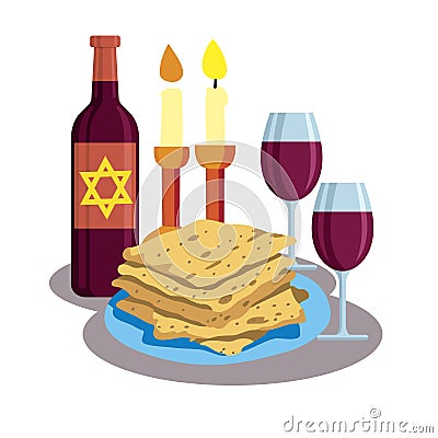 Kabbalat Shabbat, family dinner Vector Illustration