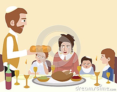 Kabbalat Shabbat, family dinner Vector Illustration