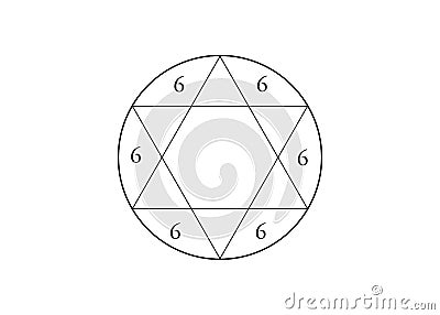 Kabbalistic tetragram, star of Solomon with number of the devil, hexagram. Sign was used by Masons, Theosophists, Spiritists. SIGN Vector Illustration