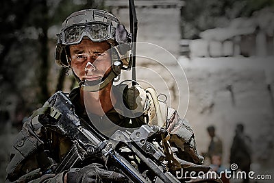 Kabul, Afghanistan - circa, 2011. Legionnaire is on duty during a combat mission in Afghanistan. Editorial Stock Photo