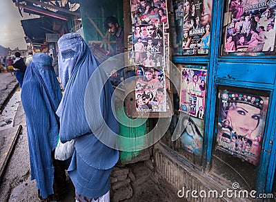 Women in burqas at the cinema in Kabul, Afghanistan Editorial Stock Photo