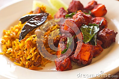 Kadai Paneer with Tamarind Rice Stock Photo