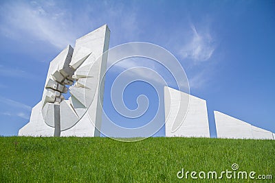 Kadinjaca memorial main monument in the afternoon. It is a communist monument dedicated to partizan fighters against nazis Editorial Stock Photo