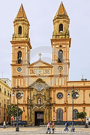 Kadiz in Spain. Cathedral church square. Editorial Stock Photo