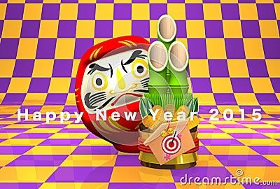 Kadomatsu, Daruma Doll, Greeting On Purple Cartoon Illustration