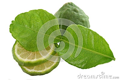 Kaffir lime with leaf isolated on white Stock Photo