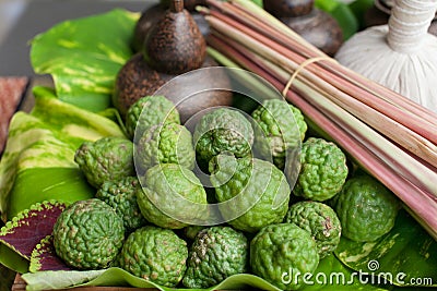 Kaffir Thai herbals are seasoning and ingredient for almost of Thai food such as TOM YUM KUNG and can use of natural SPA as well Stock Photo