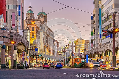 Kagoshima city downtown center, cityscape in Kyushu, Japan Stock Photo