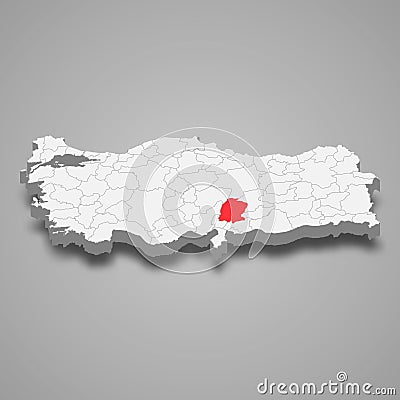 Kahramanmaras region location within Turkey 3d map Vector Illustration