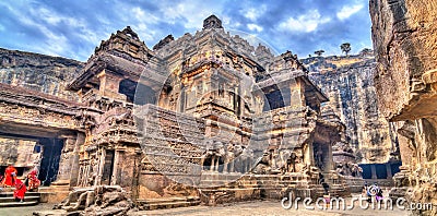 The Kailasa temple, cave 16 in Ellora complex. UNESCO world heritage site in Maharashtra, India Editorial Stock Photo