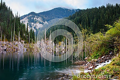 Kaindy Lake in Tien Shan mountain Stock Photo