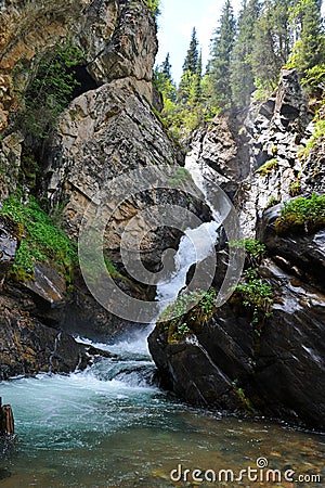 Kairak waterfall. Mountainous area near the city of Almaty Stock Photo