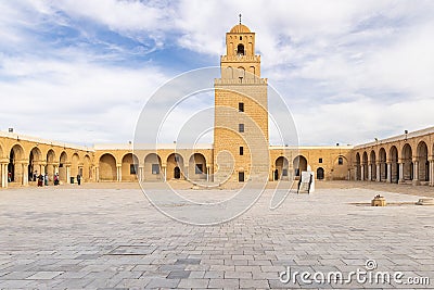 Courtyard and minaret of the Great Mosque of Kairouan Editorial Stock Photo