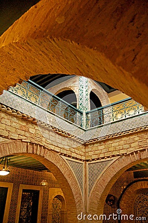 The interior of the beautiful mosque in the holy city of Kairouan in Tunisia Editorial Stock Photo