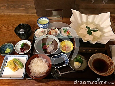 Kaiseki set with Yudofu Boiled Tofu Stock Photo