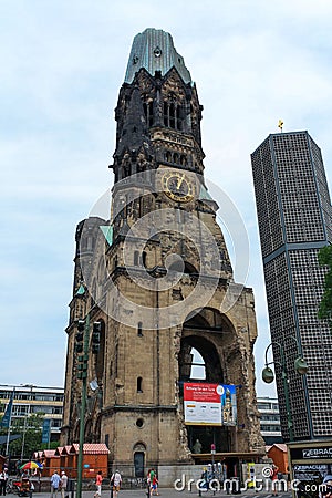 Kaiser Wilhelm Memorial Church in Berlin. Heavily damaged during World War II. Editorial Stock Photo