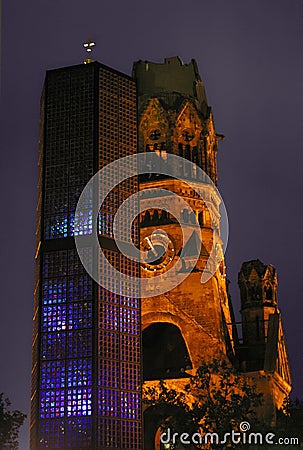 Kaiser Wilhelm Memorial Church at Breitscheidplatz, Berlin, Germany, an anti-war memorial Editorial Stock Photo