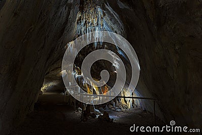 Kaiserhalle of the Dechen Cave in Iserlohn, the most beautiful stalactite cave in Germany Stock Photo