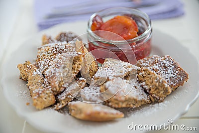 Kaiserschmarrn - German pancakes with plums Stock Photo