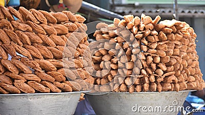 Huge Madatha Kaja Sweet selling in the sweet market of Odisha. Stock Photo