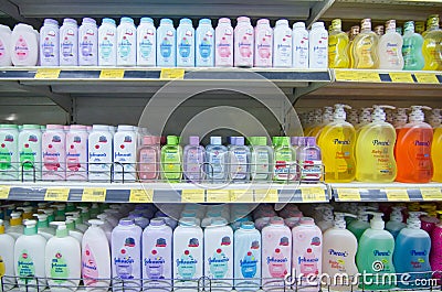 KAJANG, MALAYSIA - 28 MAY 2019: Shelves with variety of hair and bodycare products display in supermarket Editorial Stock Photo