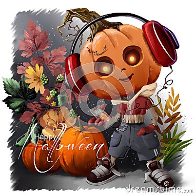 Pumpkin Halloween music lover Stock Photo