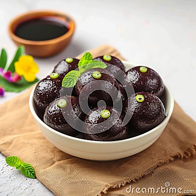 Kala Jamun Indian sweet food, sweet black Gulab Jamun delight Stock Photo