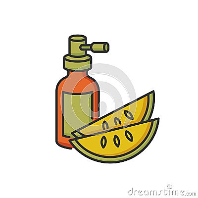 Kalahari melon seed oil RGB color icon. Dermatology product for haircare in spray bottle. Reparative essence for Vector Illustration